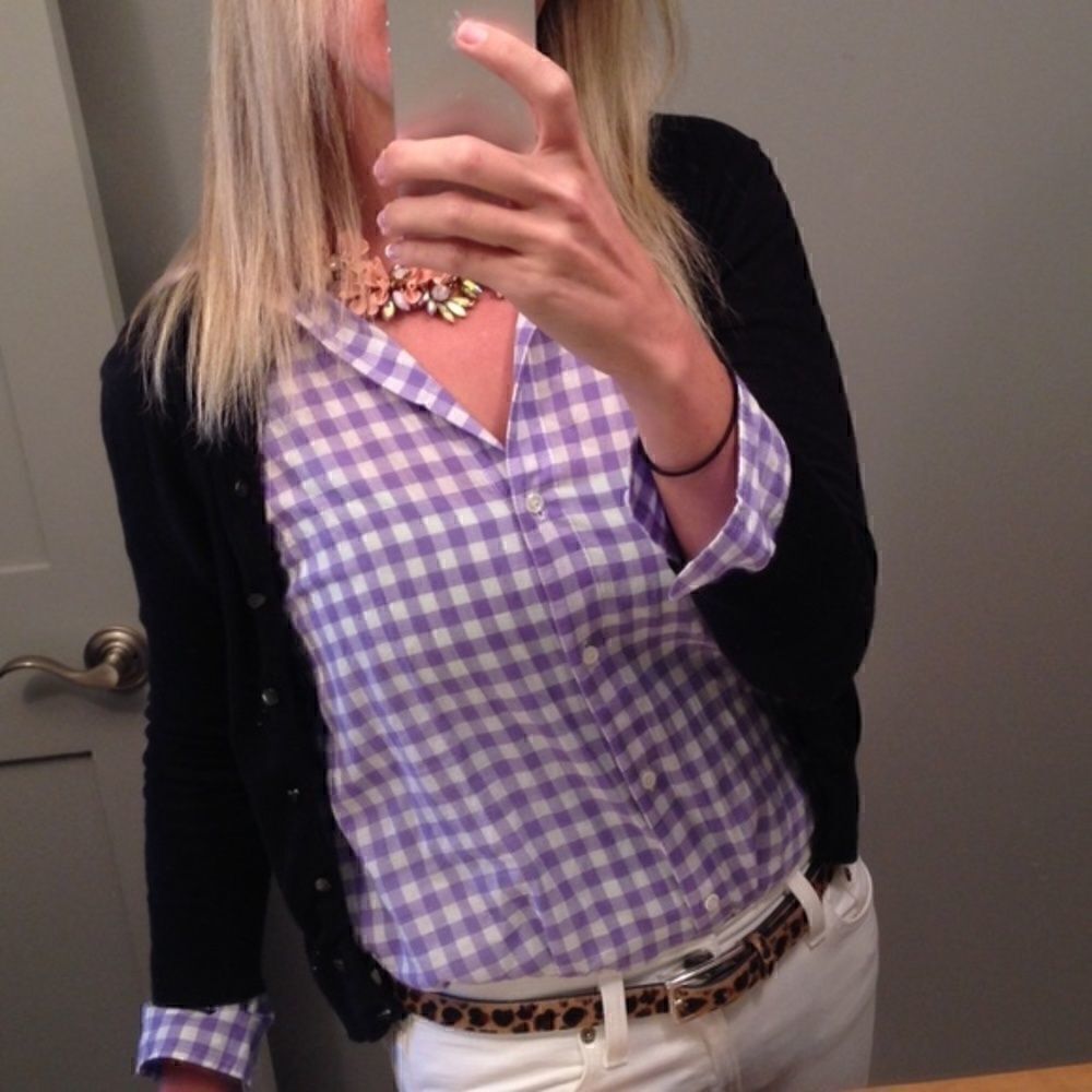 J.crew purple and white plaid boy fit shirt sz 0